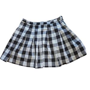 Selfie Black and White Checkered Plaid  Mini Pleated Skirt Juniors Size XL